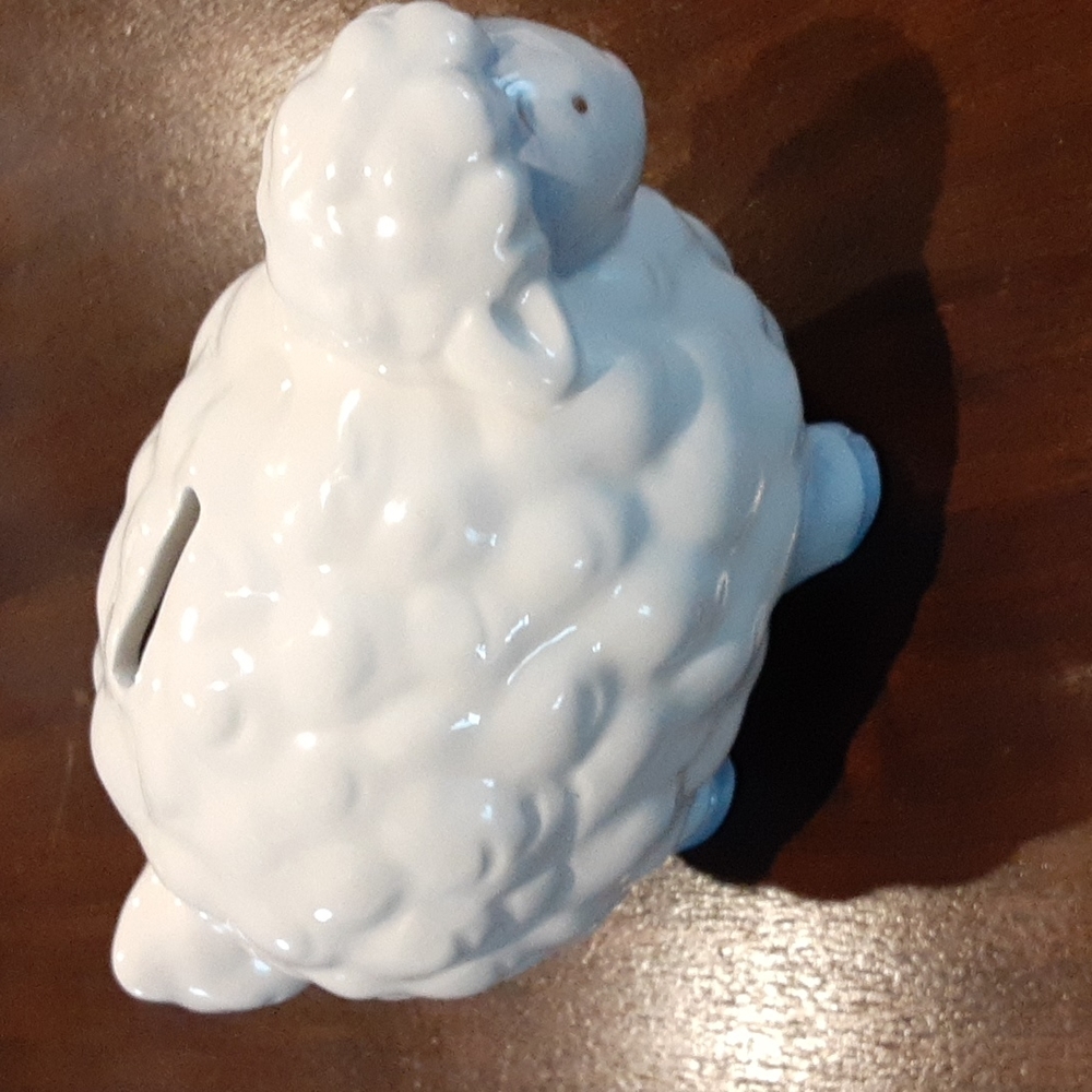 Glazed Ceramic Lamb Bank/ White